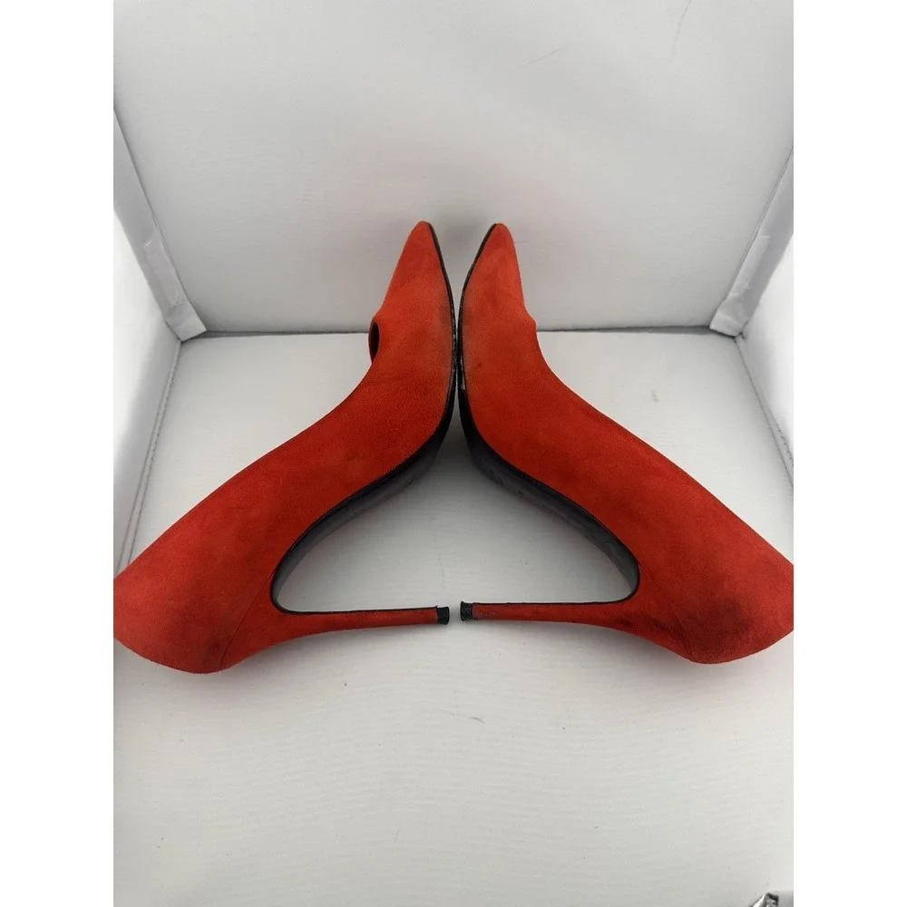 Celine Orange-Red‎ Suede Pointed Toe Stiletto Heel 39 US 8.5 Boss Power Preppy - Picture 8 of 11